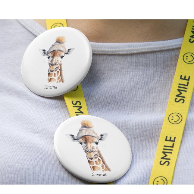 Giraffe wearing winter hat customisable Poster 7.5 Cm Round Badge (Creator Uploaded)