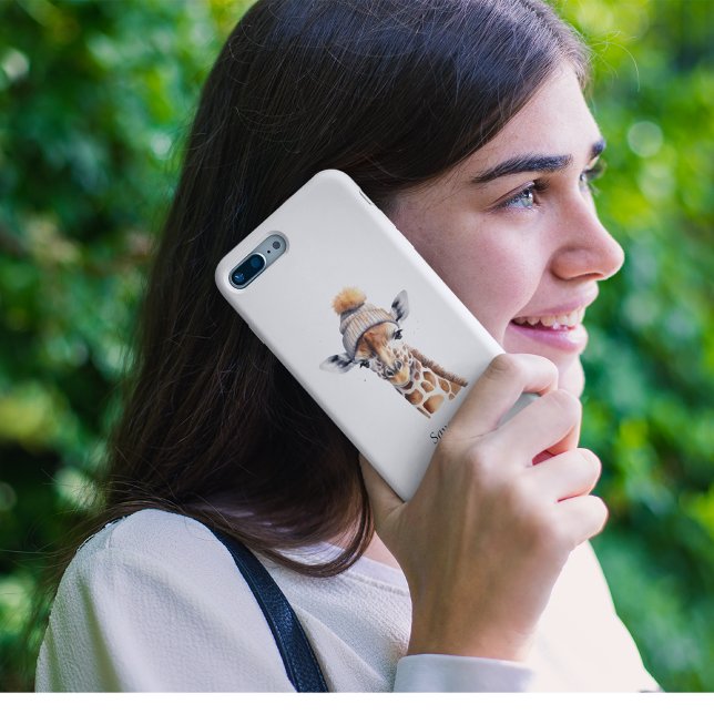 Giraffe wearing winter hat customisable Poster Case-Mate iPhone Case (Creator Uploaded)