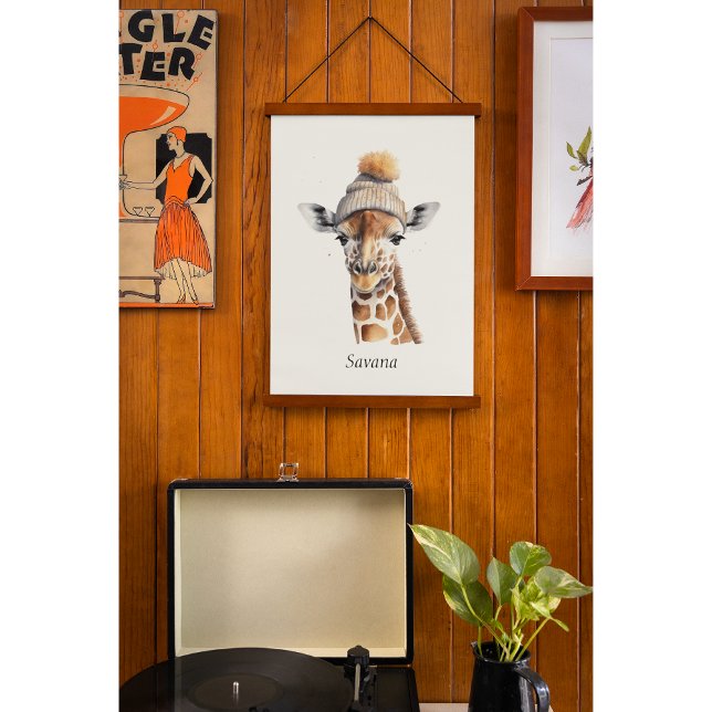 Giraffe wearing winter hat customisable Poster Hanging Tapestry (Creator Uploaded)