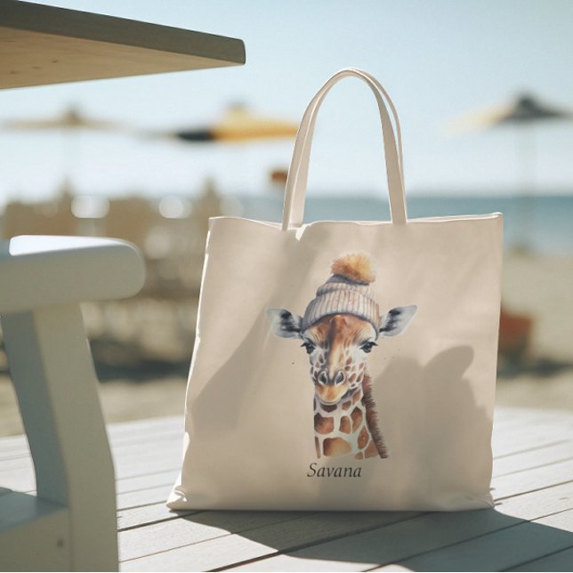 Giraffe wearing winter hat customisable Poster Tote Bag (Creator Uploaded)