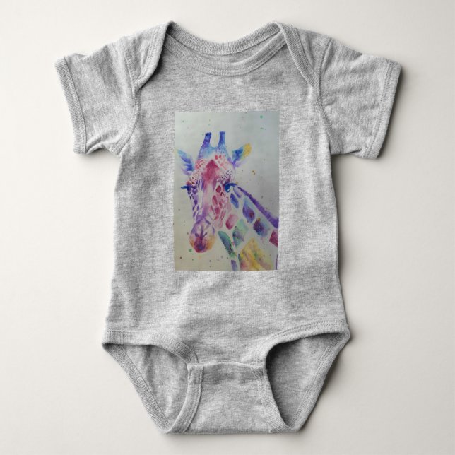 Giraffe Whimsical Watercolor Grey Babies Bodysuit (Front)