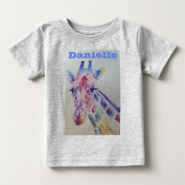 Giraffe Whimsical Watercolor grey Babies T Shirt (Front)