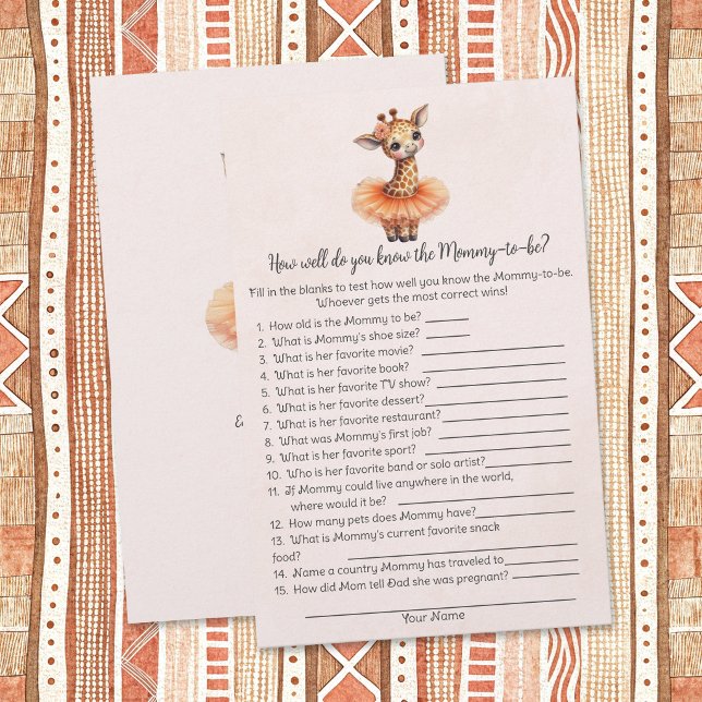 Giraffe Who Knows Mommy Best Baby Shower Game Card (Creator Uploaded)