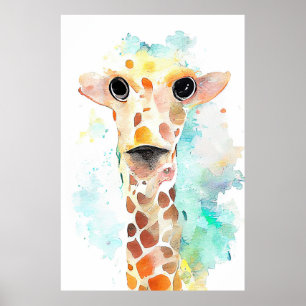 Giraffe Wild Animal Nature Watercolor Art Painting Poster