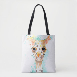 Giraffe Wild Animal Nature Watercolor Art Painting Tote Bag