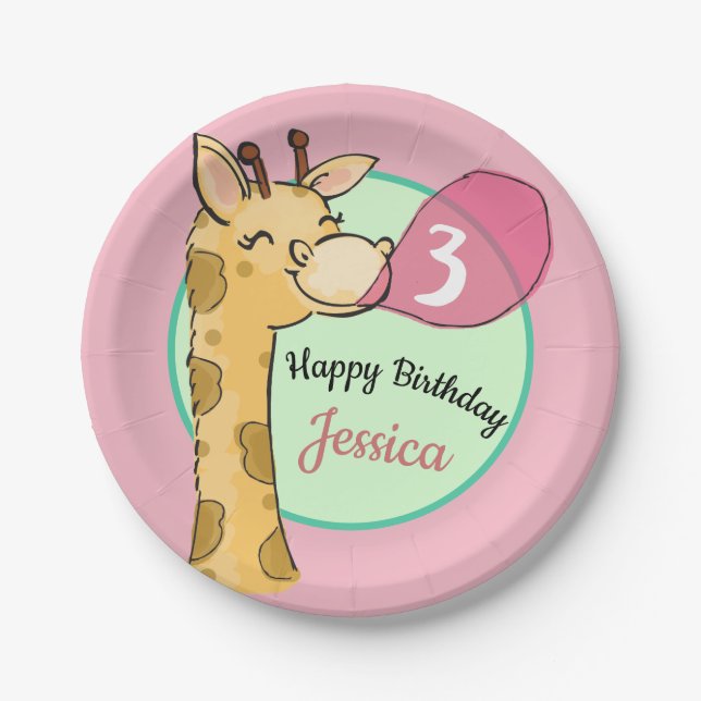 Giraffe Wild Birthday Party Plate (Front)