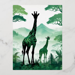 Giraffe Wildlife Animal Nature Environment Forest Foil Holiday Postcard