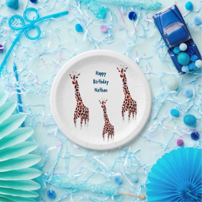 Giraffe Wildlife Art Birthday Paper Plate (Party)