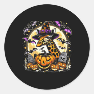 Giraffe Witch Halloween - Spooky Pumpkin Art Classic Round Sticker