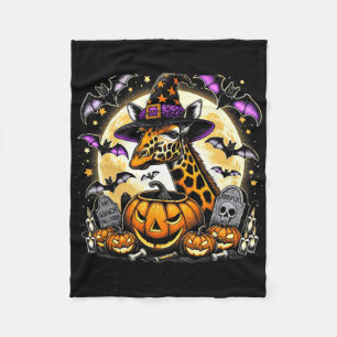 Giraffe Witch Halloween - Spooky Pumpkin Art Fleece Blanket