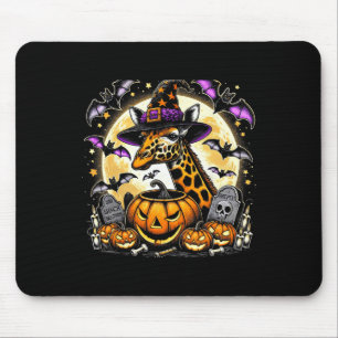 Giraffe Witch Halloween - Spooky Pumpkin Art Mouse Pad