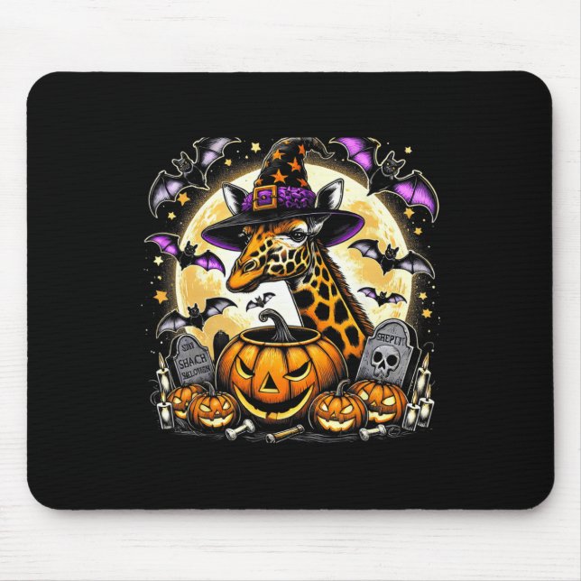 Giraffe Witch Halloween - Spooky Pumpkin Art  Mouse Pad (Front)