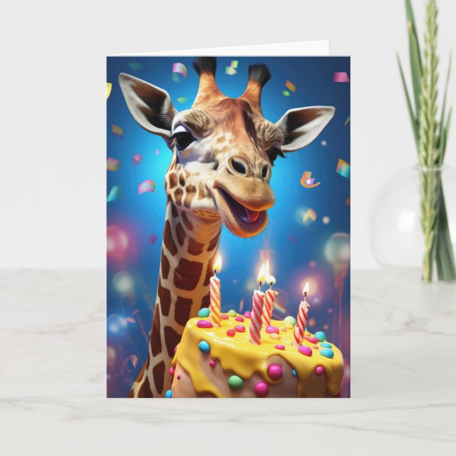 Giraffe with a Birthday Cake - Card (Front)