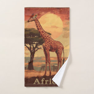 Giraffe with African Sunset -Vintage Travel Poster Hand Towel