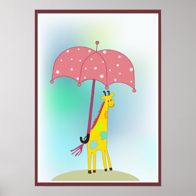 giraffe with an umbrella poster (Front)