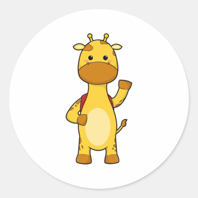Giraffe with Backpack Classic Round Sticker (Front)