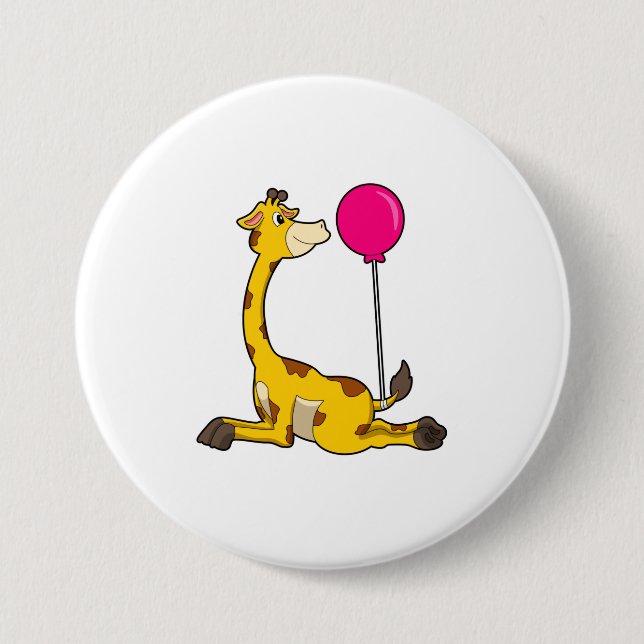 Giraffe with Balloon 7.5 Cm Round Badge (Front)
