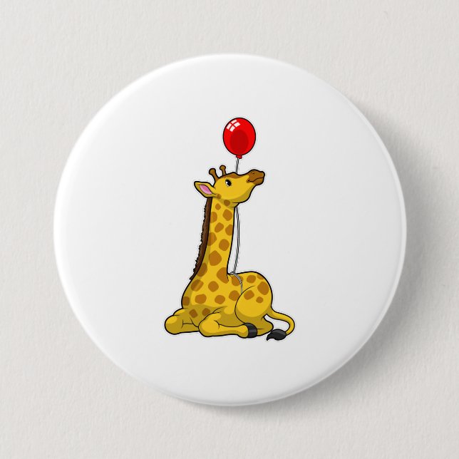 Giraffe with Balloon 7.5 Cm Round Badge (Front)