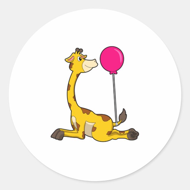 Giraffe with Balloon Classic Round Sticker (Front)