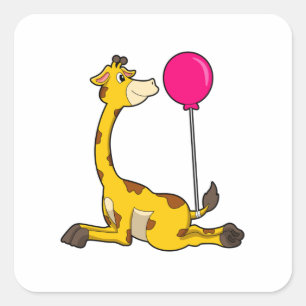 Giraffe with Balloon Square Sticker