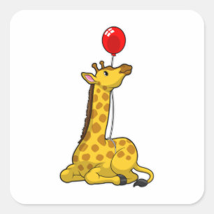 Giraffe with Balloon Square Sticker
