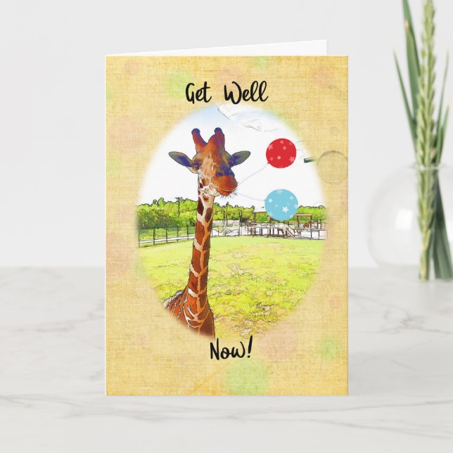 Giraffe With Balloons Get Well Card (Front)