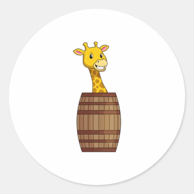 Giraffe with Barrel Classic Round Sticker (Front)