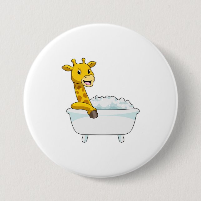Giraffe with Bathtub with Foam 7.5 Cm Round Badge (Front)