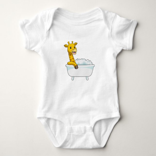 Giraffe with Bathtub with Foam Baby Bodysuit (Front)