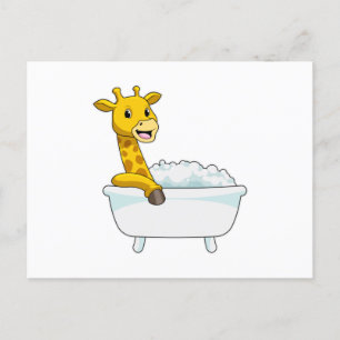 Giraffe with Bathtub with Foam Postcard