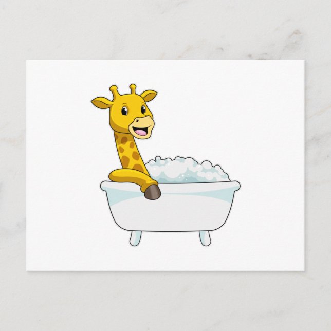 Giraffe with Bathtub with Foam Postcard (Front)