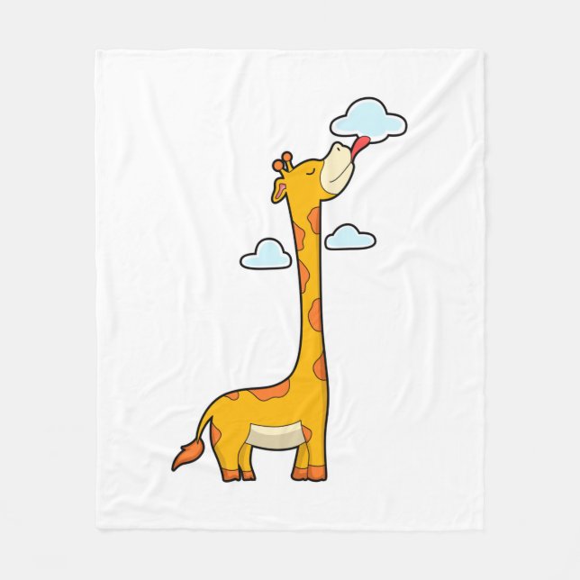 Giraffe with Clouds Fleece Blanket (Front)