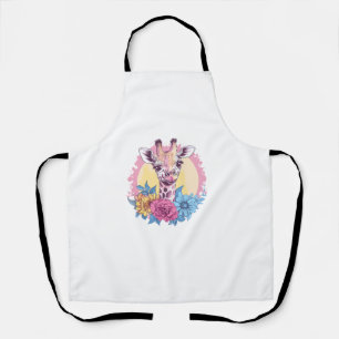 Giraffe With Colourful Floral Background Apron