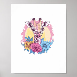 Giraffe With Colourful Floral Background Poster