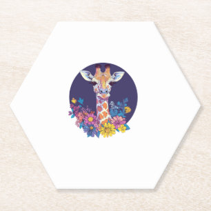 Giraffe With Colourful Flowers Paper Coaster