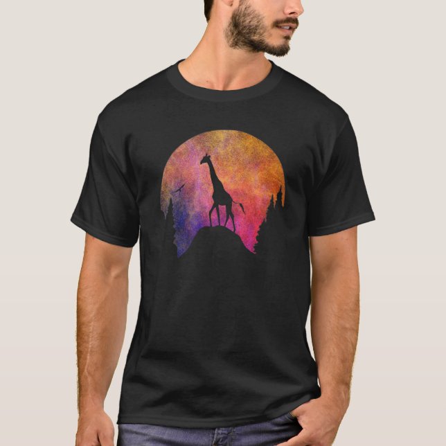 Giraffe With Colourful Sky For Animal  Cute Giraff T-Shirt (Front)