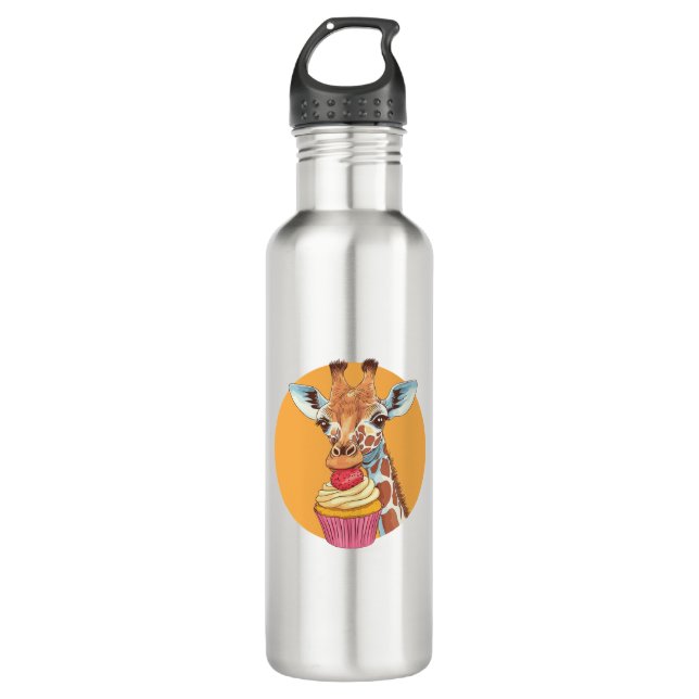 Giraffe With Cupcake   710 Ml Water Bottle (Front)