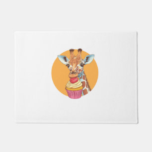 Giraffe With Cupcake Doormat