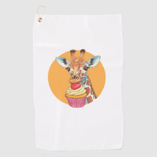 Giraffe With Cupcake   Golf Towel