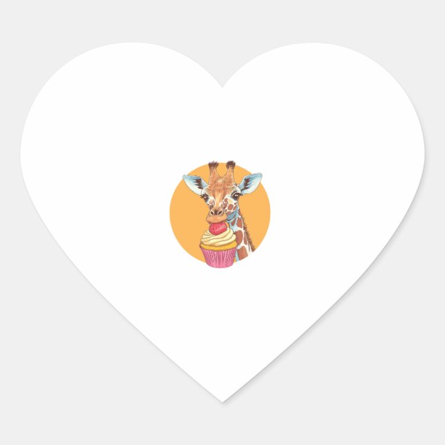 Giraffe With Cupcake   Heart Sticker (Front)