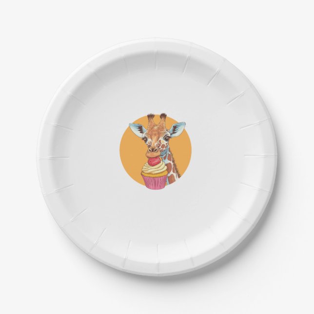 Giraffe With Cupcake   Paper Plate (Front)