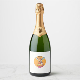 Giraffe With Cupcake Sparkling Wine Label