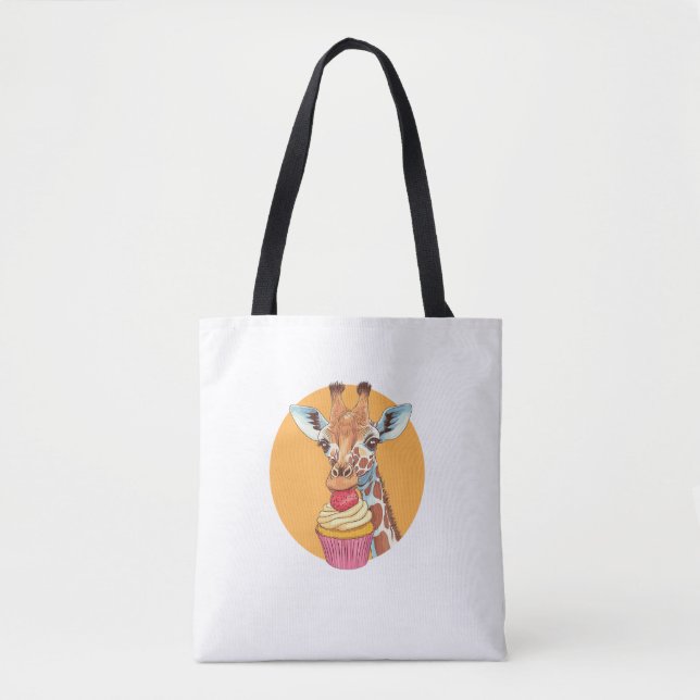 Giraffe With Cupcake   Tote Bag (Front)