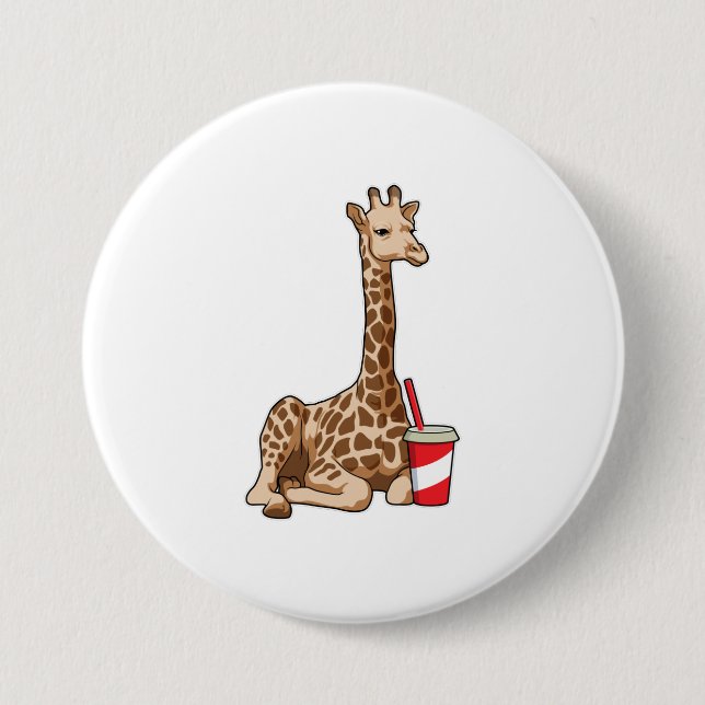 Giraffe with Drink 7.5 Cm Round Badge (Front)