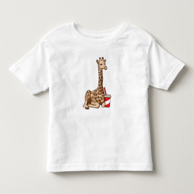 Giraffe with Drink Toddler T-Shirt (Front)