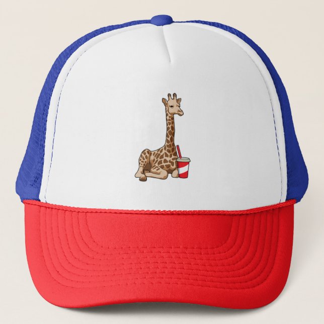 Giraffe with Drink Trucker Hat (Front)