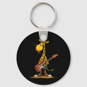 Giraffe with Electric Guitar for a Rocking Look Key Ring