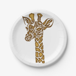 Giraffe with ethnic and tribal ornaments paper plate