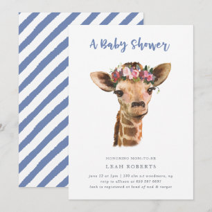 Giraffe with floral crown invitation