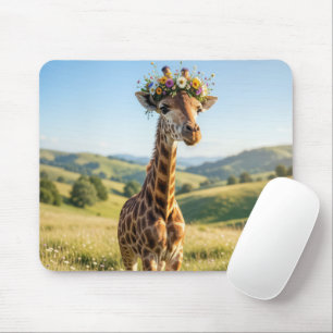 Giraffe with Floral Crown Mouse Pad
